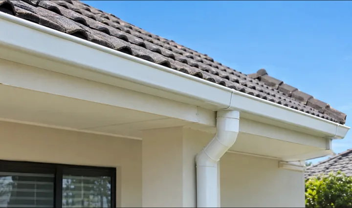 Illustration: the same gutter and downpipe after cleaning, clear and white